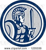 Vector Clip Art of Retro Centurian Roman Soldier in a Blue White and Gray Circle by Patrimonio