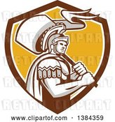 Vector Clip Art of Retro Centurion Roman Soldier Carrying a Flag in a Brown White and Yellow Shield by Patrimonio
