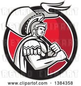 Vector Clip Art of Retro Centurion Roman Soldier Carrying a Flag in a Gray Black White and Red Circle by Patrimonio