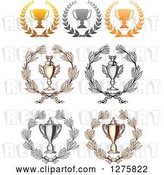 Vector Clip Art of Retro Championship Trophy Cups in Wreaths by Vector Tradition SM