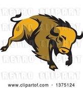 Vector Clip Art of Retro Charging American Bison Buffalo by Patrimonio