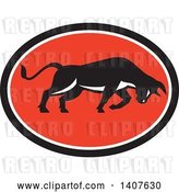 Vector Clip Art of Retro Charging Bull in a Black White and Red Oval by Patrimonio