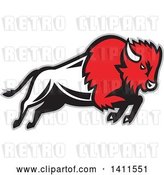 Vector Clip Art of Retro Charging Red, Buffalo Charging, with a Gray Outline by Patrimonio