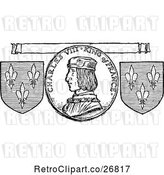 Vector Clip Art of Retro Charles VIII King of France Coin Banner and Shields by Prawny Vintage
