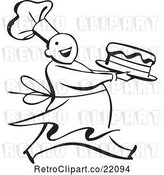 Vector Clip Art of Retro Chef Carrying a Cake by BestVector