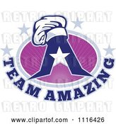 Vector Clip Art of Retro Chef Hat on a Letter a with Team Amazing Text and Purple Rays and Stars by Patrimonio