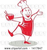 Vector Clip Art of Retro Chef Holding a Bowl of Hot Noodle Soup and Dancing by Patrimonio