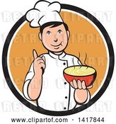 Vector Clip Art of Retro Chef Holding up a Finger and a Bowl of Hot Noodle Soup by Patrimonio