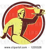 Vector Clip Art of Retro Chef Running with Hot Soup on a Red Circle by Patrimonio