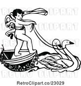 Vector Clip Art of Retro Cherub Riding on a Swan Boat by Prawny Vintage