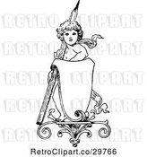 Vector Clip Art of Retro Cherub with a Pencil and Sign by Prawny Vintage