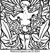 Vector Clip Art of Retro Cherub with Leaves by Prawny Vintage