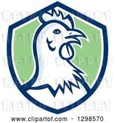 Vector Clip Art of Retro Chicken Hen Head in a Blue White and Green Shield by Patrimonio