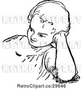 Vector Clip Art of Retro Child Leaning Against Their Hand by Prawny Vintage