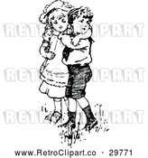 Vector Clip Art of Retro Children Being Affectionate by Prawny Vintage
