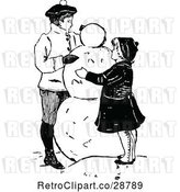 Vector Clip Art of Retro Children Making a Snowman by Prawny Vintage