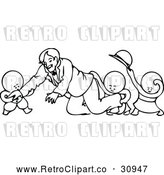 Vector Clip Art of Retro Children Playing Around with a Smiling Man by Prawny Vintage
