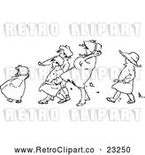 Vector Clip Art of Retro Children Walking Against the Wind by Prawny Vintage