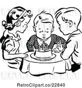 Vector Clip Art of Retro Children Watching a Boy Blow out His Birthday Cake Candles by Prawny Vintage