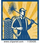 Vector Clip Art of Retro Chimney Sweep Worker over Rays by Patrimonio