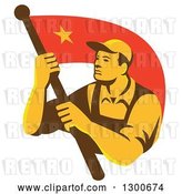 Vector Clip Art of Retro Chinese Communist Worker Waving a Flag by Patrimonio