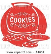 Vector Clip Art of Retro Chocolate Chip Cookies on a Counter in Front of an Open Cookie Jar by Andy Nortnik