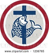 Vector Clip Art of Retro Christian Cross and Fish in a Circle by Patrimonio