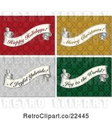 Vector Clip Art of Retro Christmas Greeting Banner Scrolls on Damask Patterns by BestVector