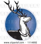 Vector Clip Art of Retro Christmas Reindeer over a Blue Ray Circle by Patrimonio