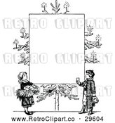 Vector Clip Art of Retro Christmas Tree with Candles and Children Frame by Prawny Vintage