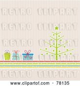 Vector Clip Art of Retro Christmas Tree with Colorful Presents over Pastel Stripes by KJ Pargeter