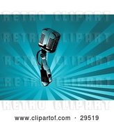 Vector Clip Art of Retro Chrome Microphone over a Background of Rays of Blue Light by KJ Pargeter
