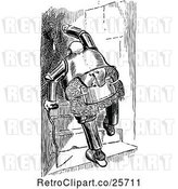 Vector Clip Art of Retro Chubby Old Knight Climbing Stairs with a Cane by Prawny Vintage