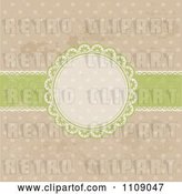 Vector Clip Art of Retro Circular Frame with a Green Ribbon on Grungy Polka Dots by KJ Pargeter