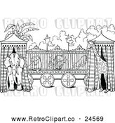 Vector Clip Art of Retro Circus Animal Cage and Tents by Prawny Vintage