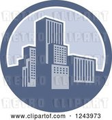Vector Clip Art of Retro City in a Blue Circle by Patrimonio