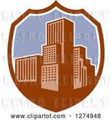 Vector Clip Art of Retro City in a Brown White and Purple Shield by Patrimonio