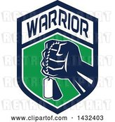 Vector Clip Art of Retro Clenched Fist Holding Military Dog Tags in a Blue Green and and White Warrior Crest by Patrimonio