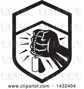 Vector Clip Art of Retro Clenched Fist Holding Military Dog Tags in a Crest by Patrimonio