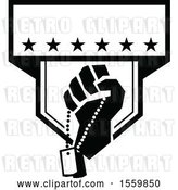 Vector Clip Art of Retro Clenched Fist Holding Military Dog Tags in a Crest by Patrimonio