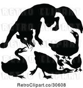 Vector Clip Art of Retro Clipart of a | Silhouetted Fox Attacking Geese Royalty Free Vector Illustration by Prawny Vintage