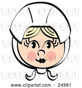 Vector Clip Art of Retro Clipart Picture of a Pretty Female Pilgrim Blushing and Wearing a White Bonnet over Her Blond Hair by Andy Nortnik
