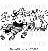 Vector Clip Art of Retro Clumsy Shopper at a Sale by Prawny Vintage