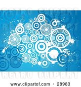 Vector Clip Art of Retro Cluster of White Circles and Splatters over a Blue Background with Blue Circles by KJ Pargeter