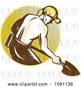 Vector Clip Art of Retro Coal Miner with a Shovel and Lined Circle by Patrimonio