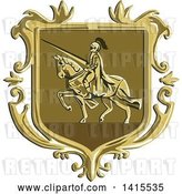 Vector Clip Art of Retro Coat of Arms of a Horseback Knight in Full Armor, Holding a Lance by Patrimonio