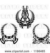 Vector Clip Art of Retro Coat of Arms Wreaths with Swords and Ribbons by Vector Tradition SM