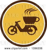 Vector Clip Art of Retro Coffee Moped in a Brown White and Yellow Circle by Patrimonio