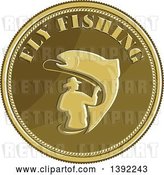 Vector Clip Art of Retro Coin of a Fly Fisher Man and Trout by Patrimonio