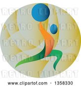 Vector Clip Art of Retro Colorful Athlete Weightlifting, Doing Lunges with a Barbell over His Head in a Circle by Patrimonio